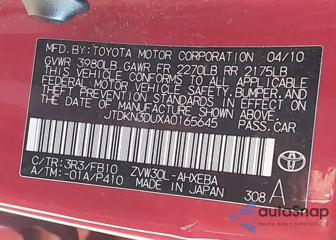2010 Toyota Prius Iii from USA, damaged, VIN JTDKN3DUXA0165645